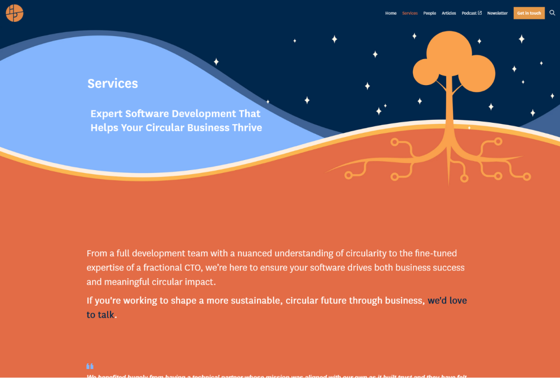 Screenshot of tree banner on Services page on HappyPorch site